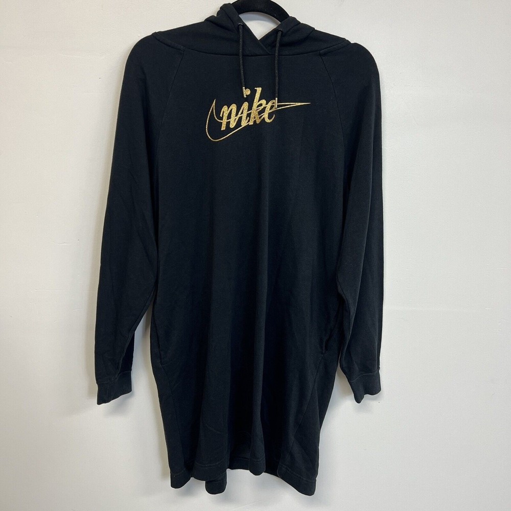 Nike Glitter Fleece Hoodie Pullover Size S Dress Pockets Black Gold Loungewear